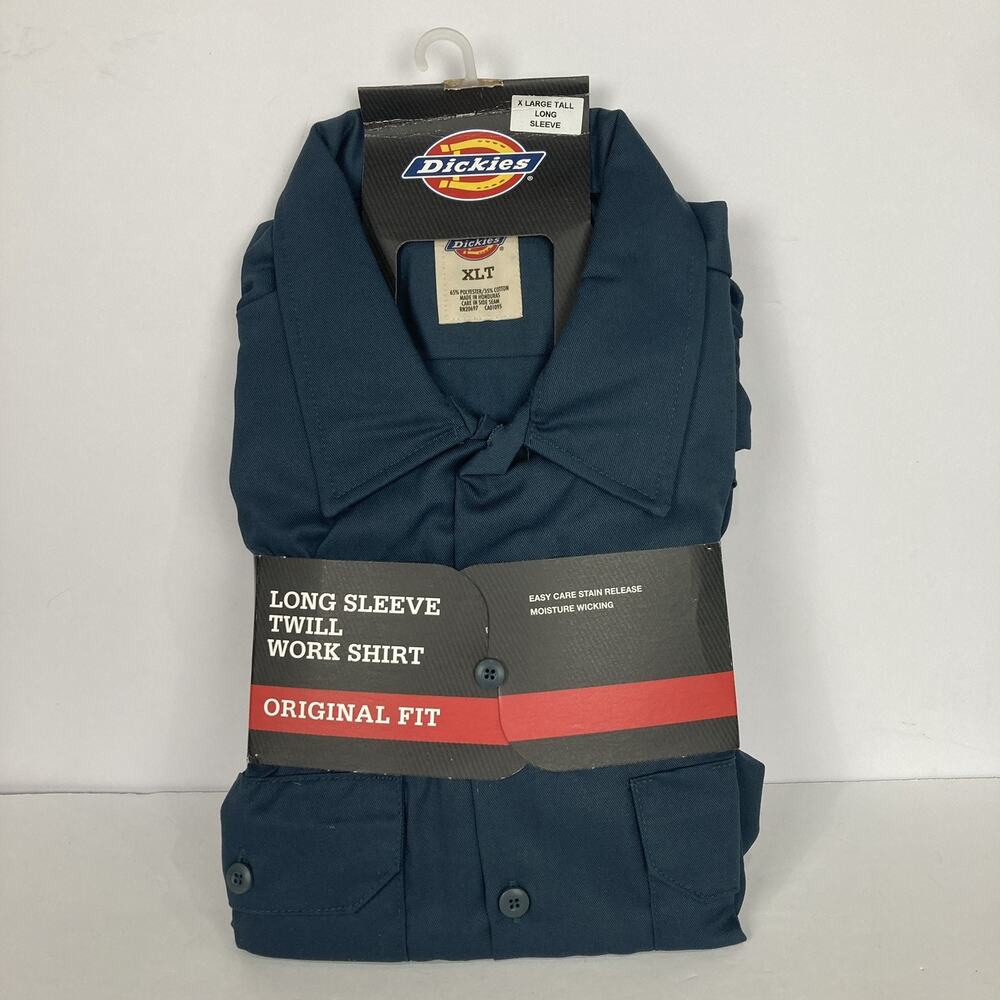 Dickies FLEX Men’s Original Fit Long Sleeve Work Shirt Blue Navy XLT TALL NWT